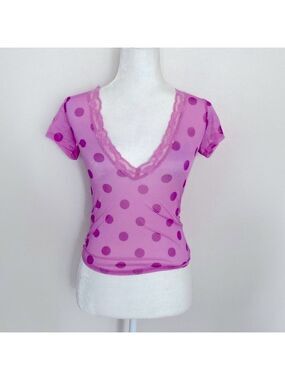 Victoria’s Secret vintage fuschia polka dot micro mesh VNeck tee